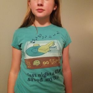 Vintage teal record player tshirt